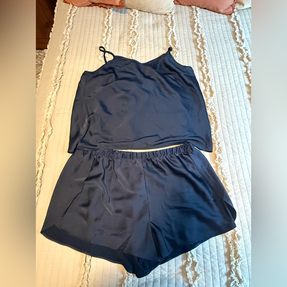Universal Standard Natalie Sleep Set Navy Blue Satin- M